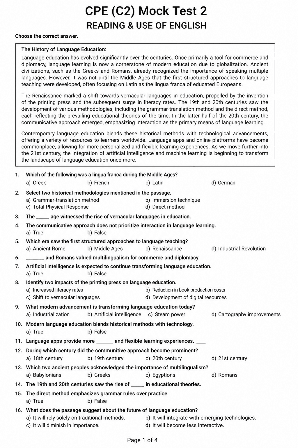 C2 Proficiency (CPE) — Mock Test 2
