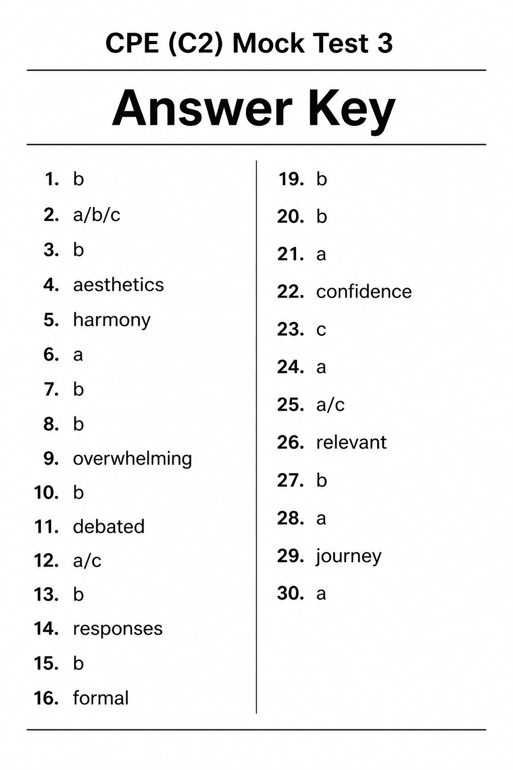 Answer key for C2 Proficiency (CPE) — Mock Test 3
