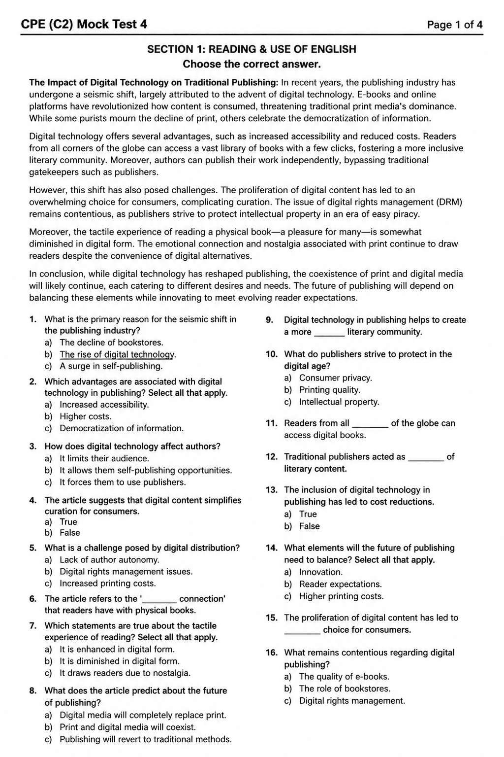 Preview of C2 Proficiency (CPE) — Mock Test 4