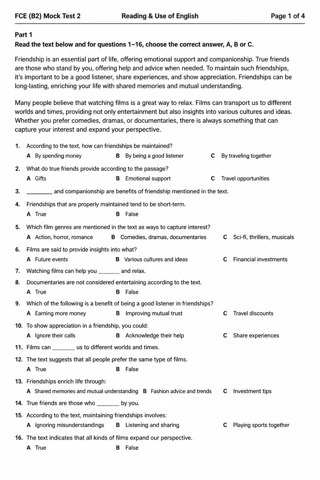 Preview of B2 First (FCE) — Mock Test 2