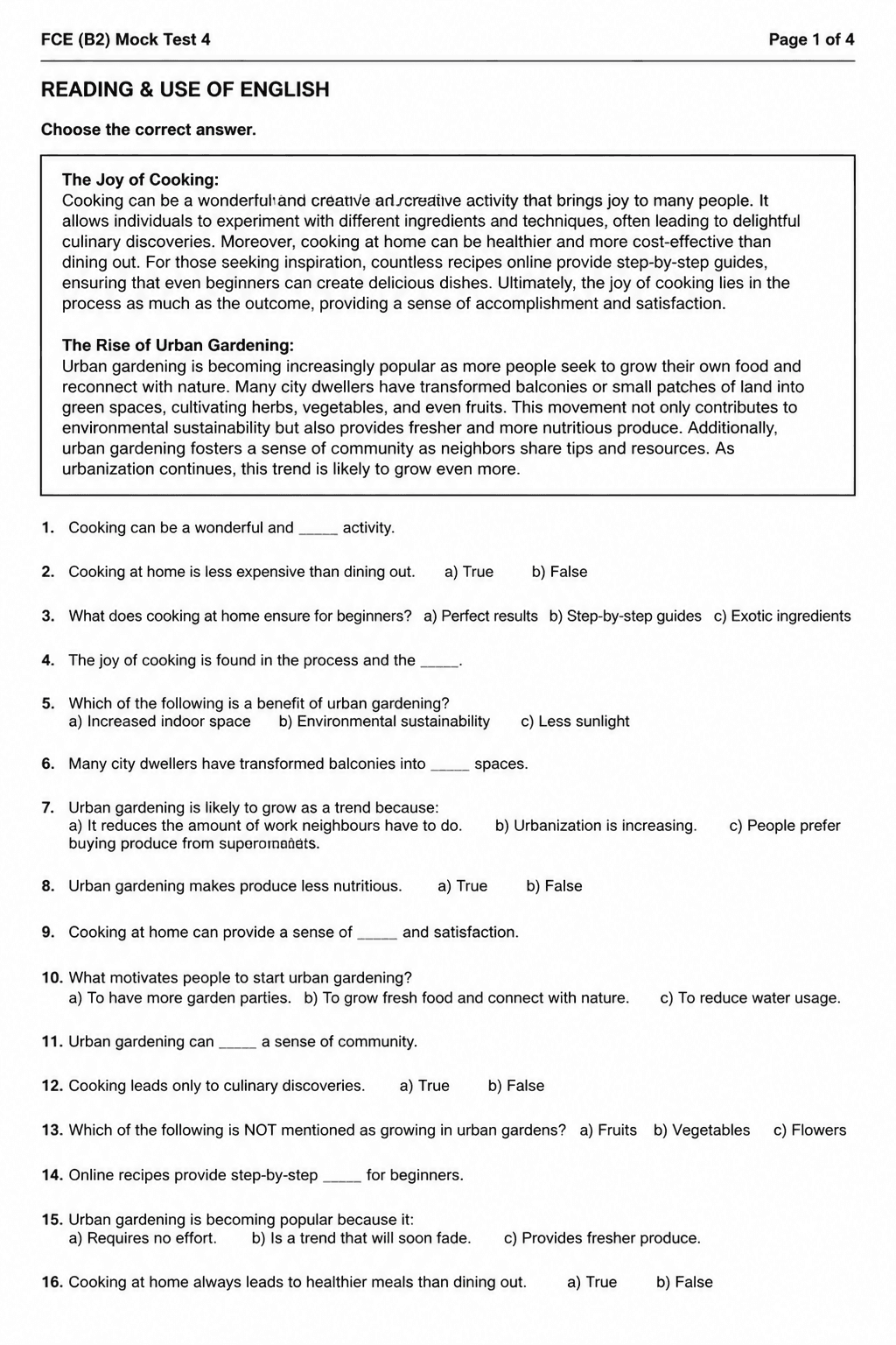 B2 First (FCE) — Mock Test 4