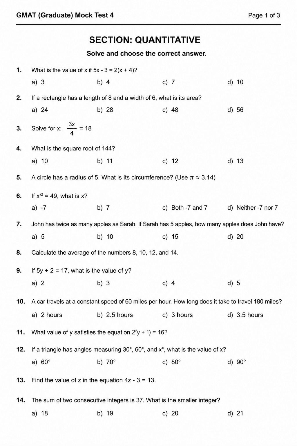 Preview of GMAT — Mock Test 4