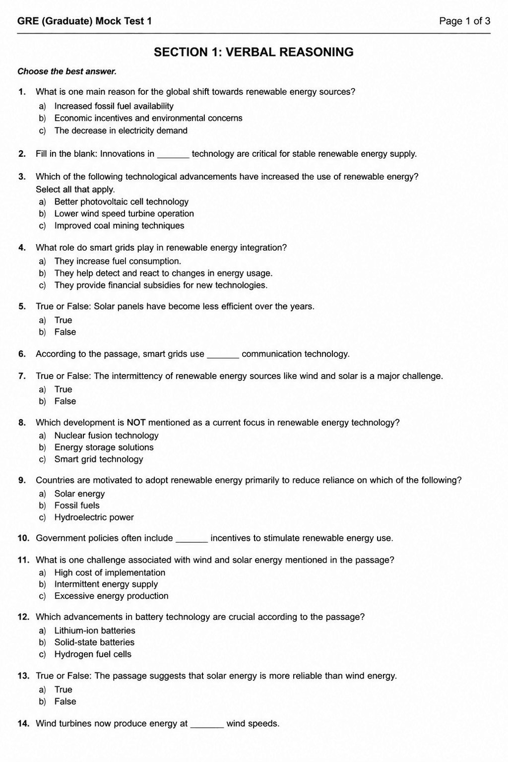 Preview of GRE — Mock Test 1