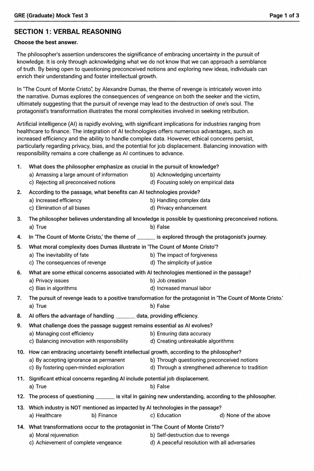 Preview of GRE — Mock Test 3