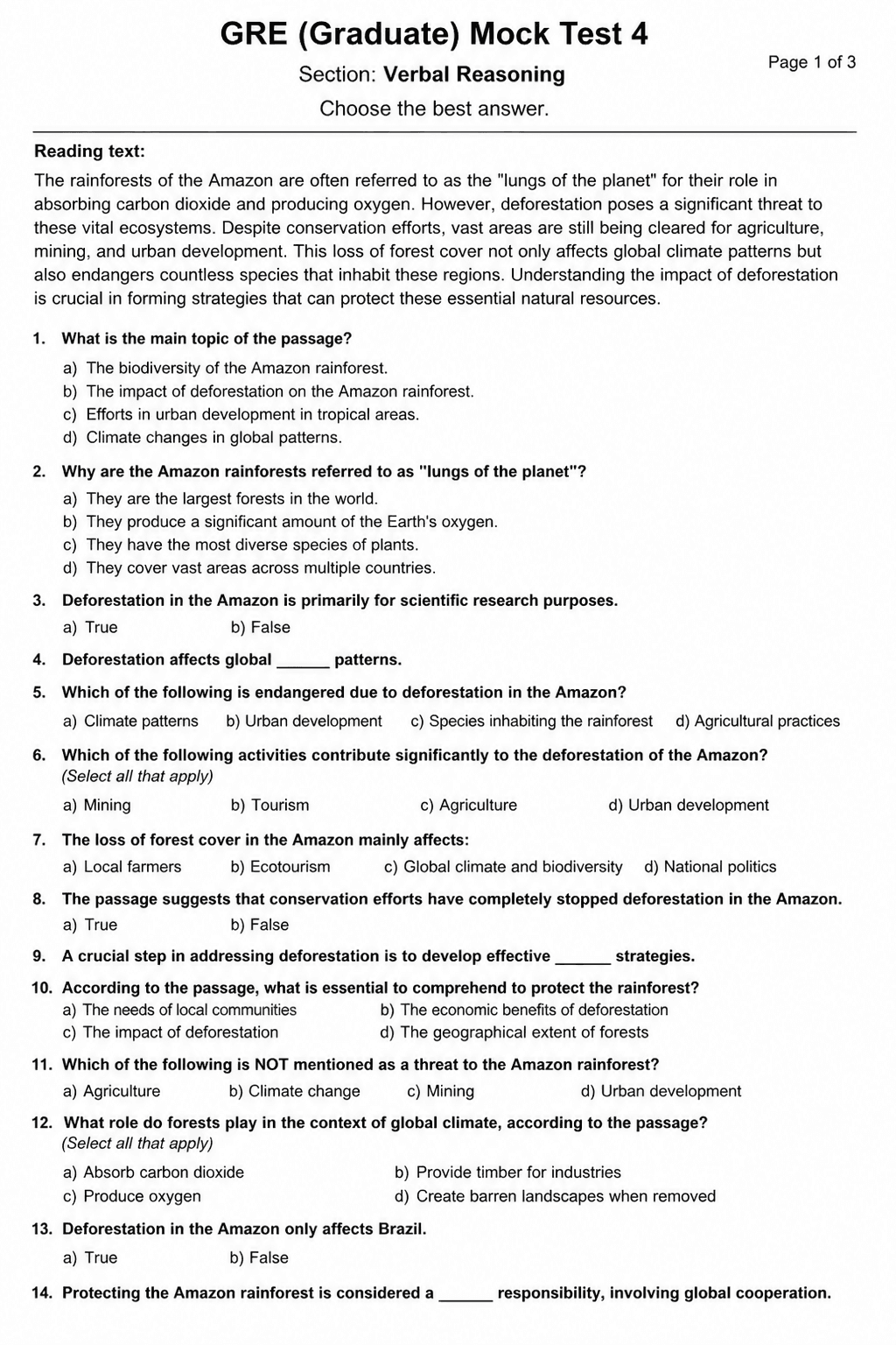 Preview of GRE — Mock Test 4