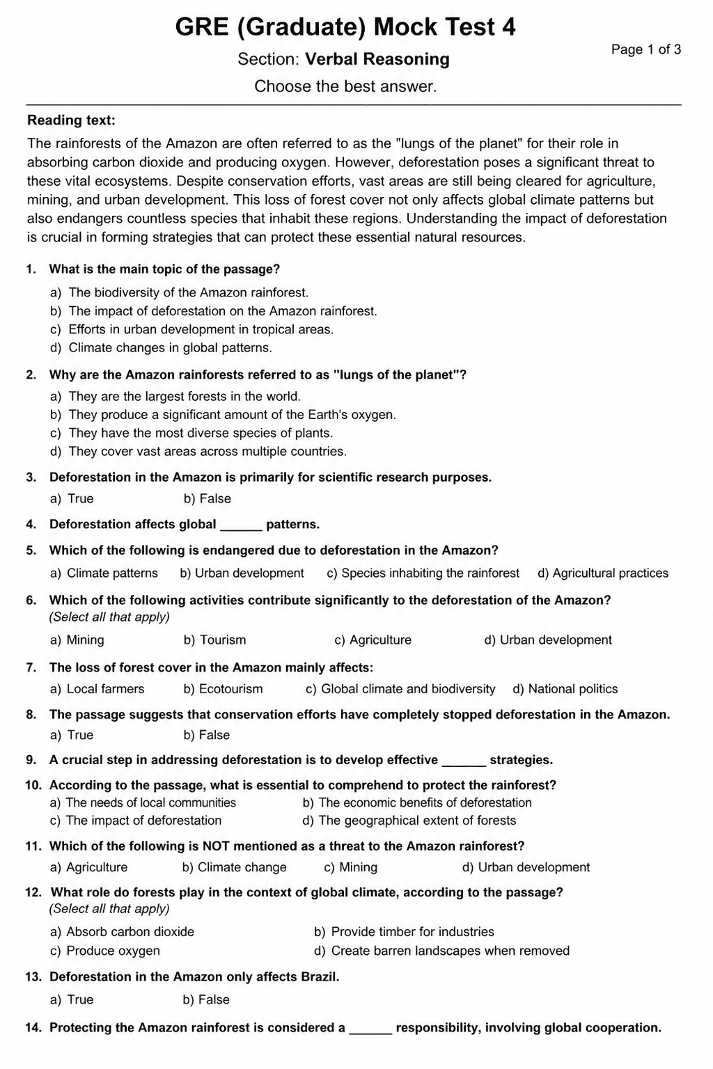 Preview of GRE — Mock Test 4