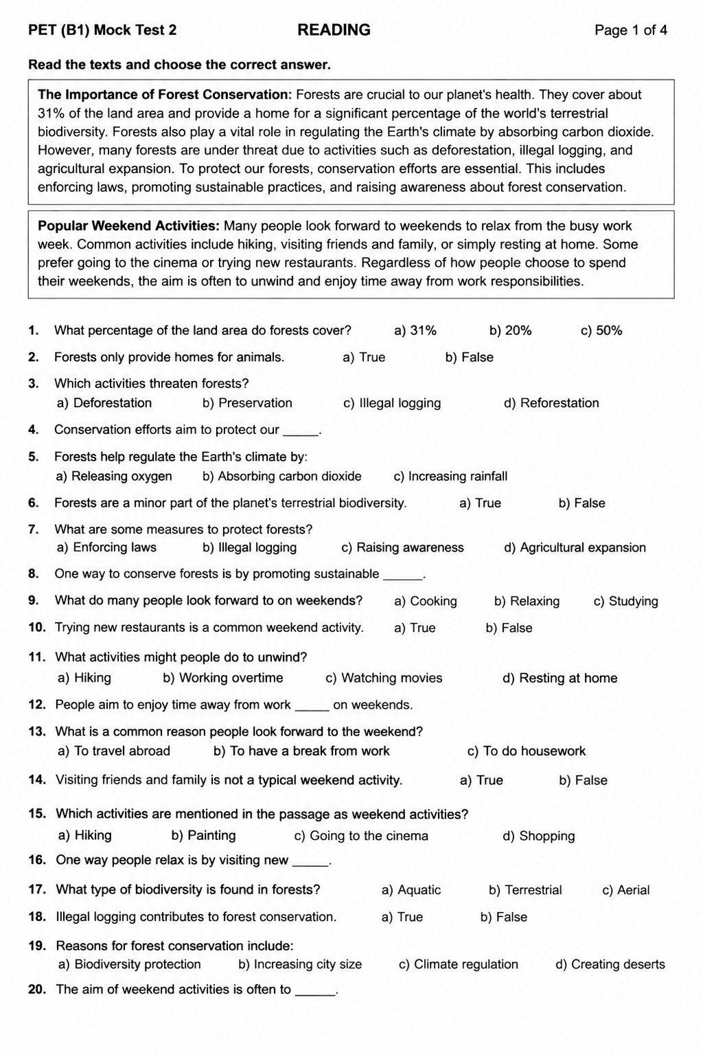 Preview of PET (B1) — Mock Test 2
