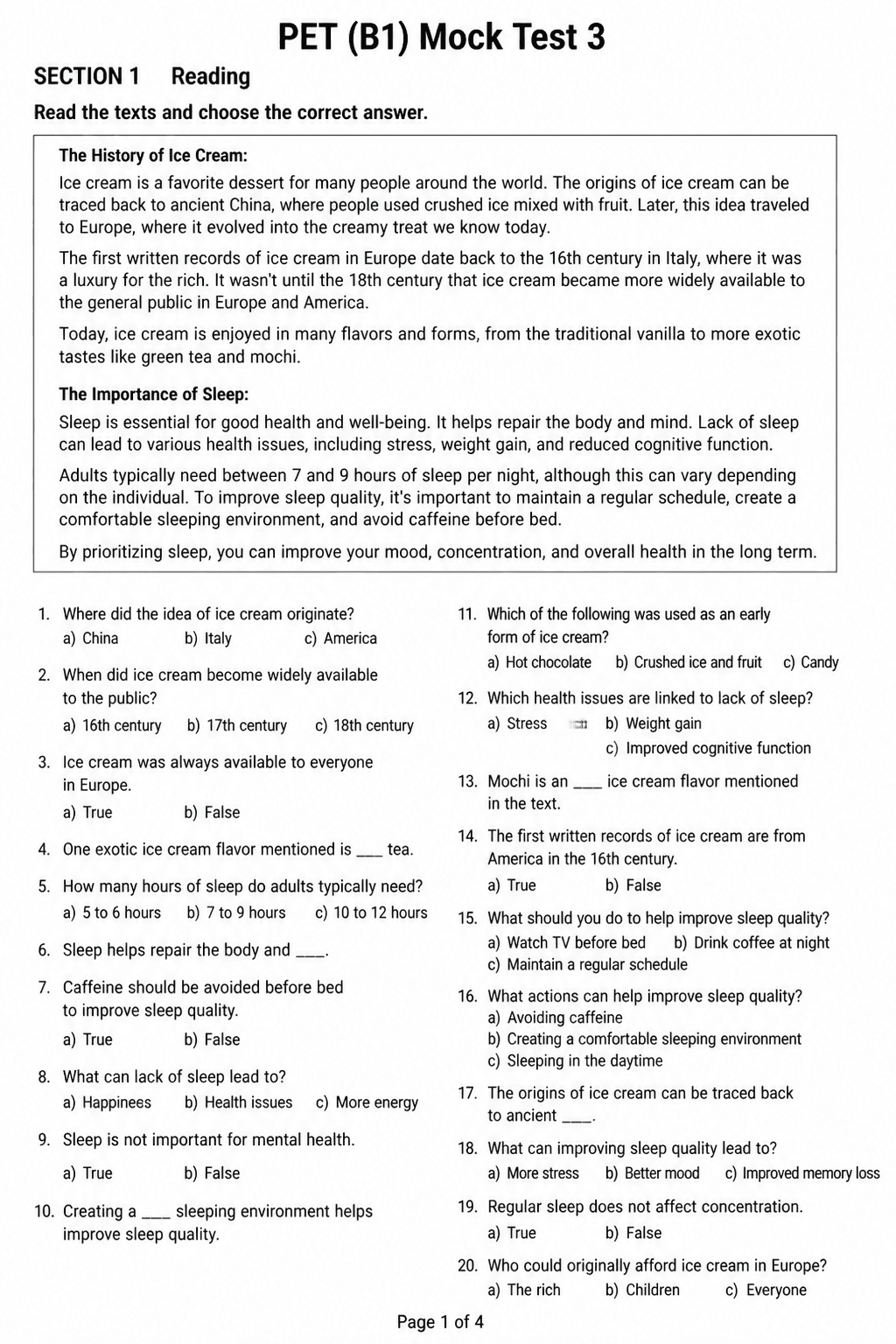 Preview of PET (B1) — Mock Test 3
