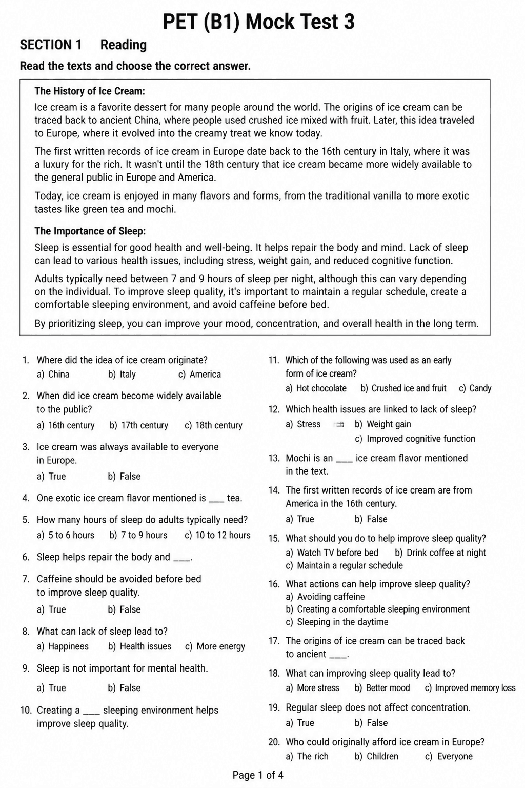 Preview of PET (B1) — Mock Test 3