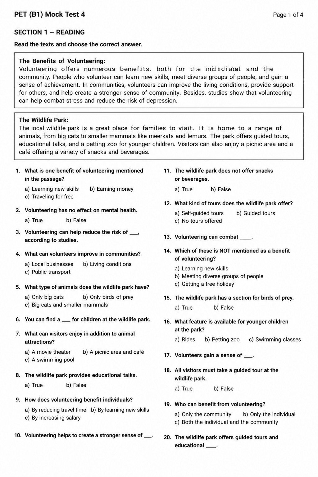 Preview of PET (B1) — Mock Test 4