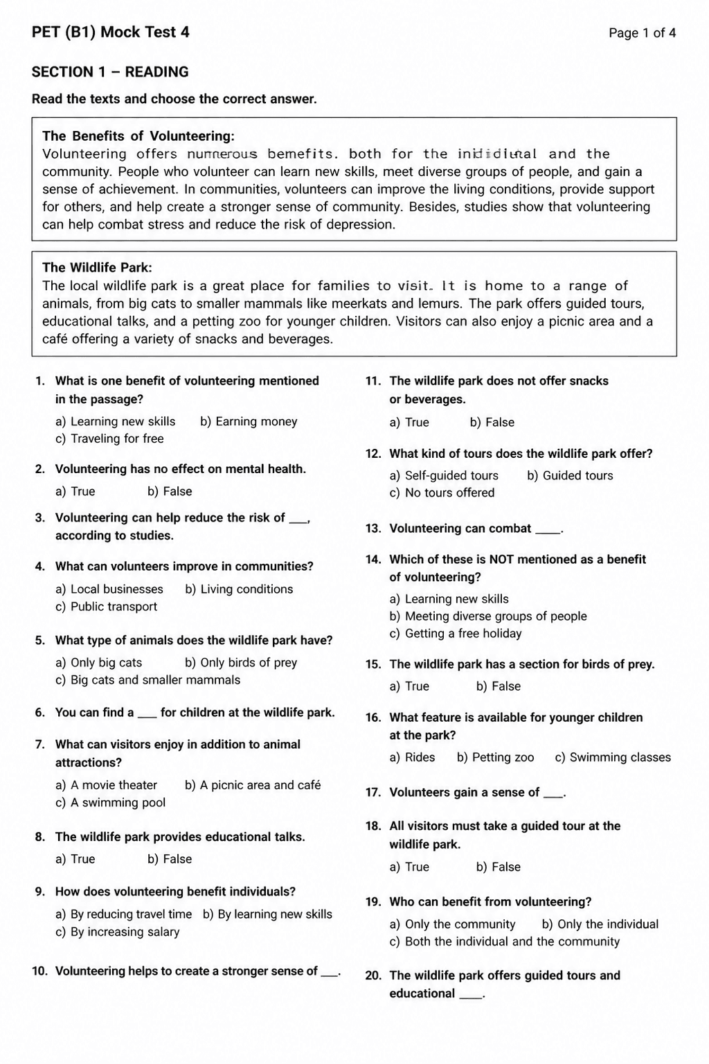 Preview of PET (B1) — Mock Test 4