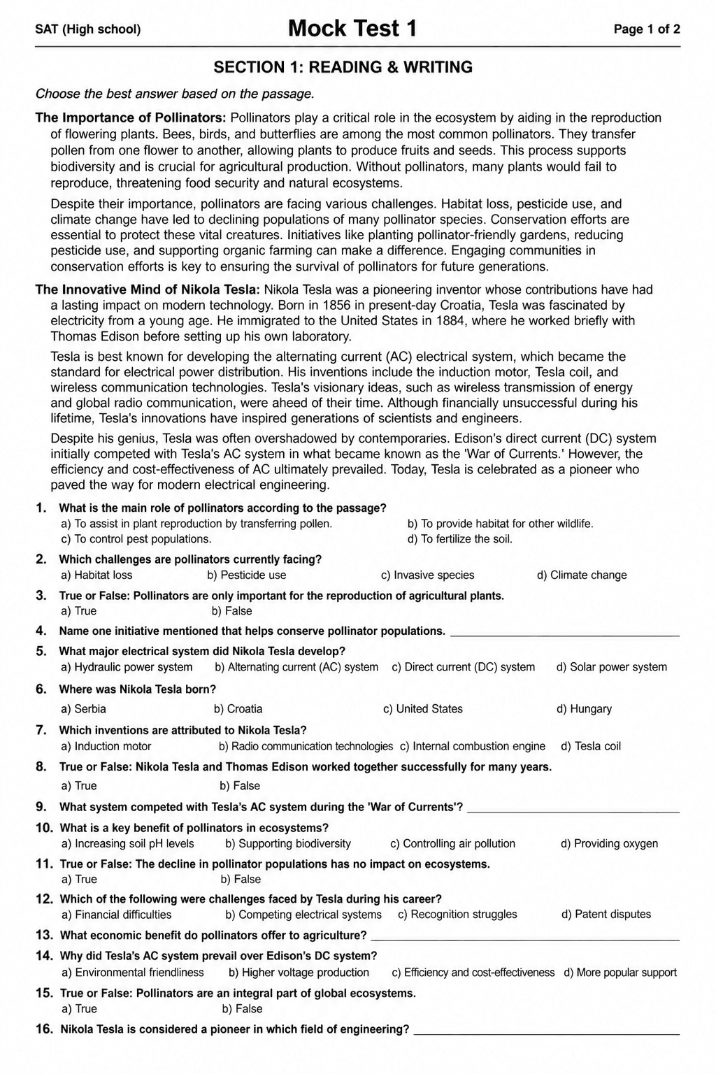 SAT — Mock Test 1