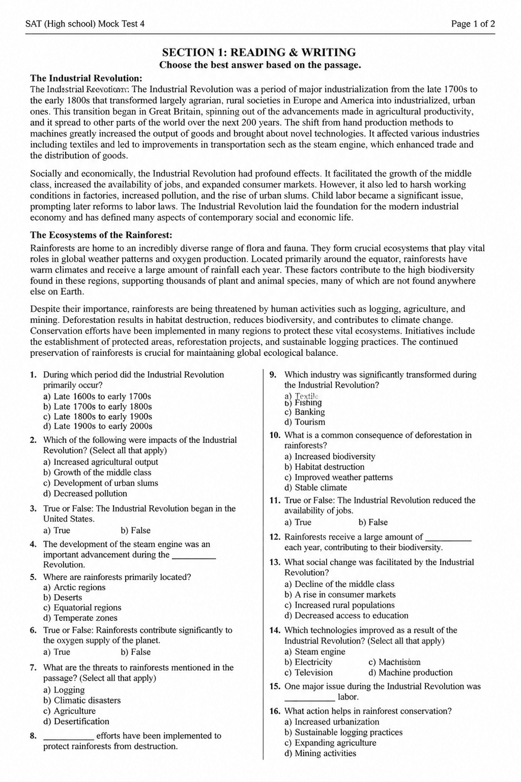 SAT — Mock Test 4