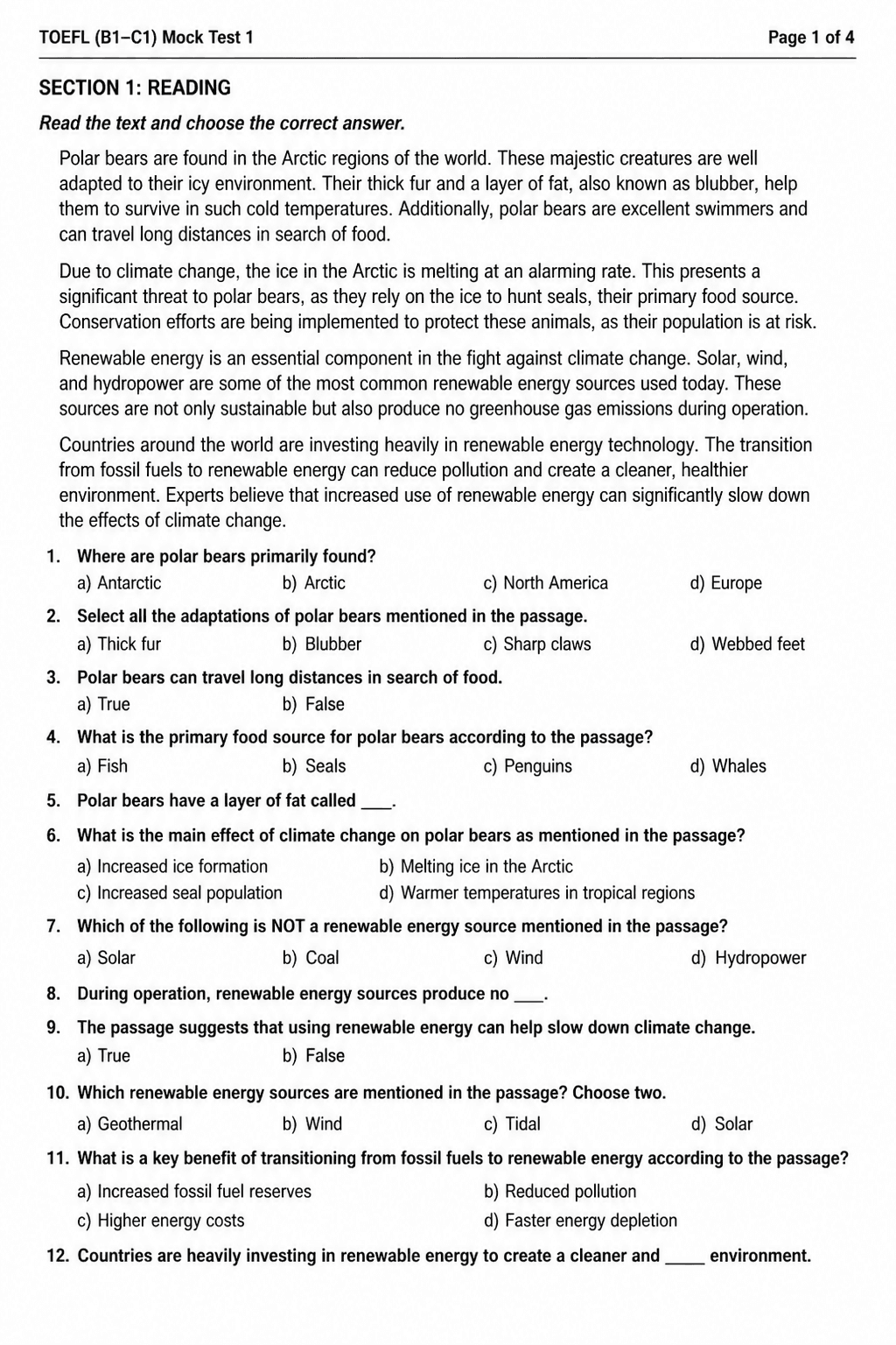 TOEFL iBT — Mock Test 1
