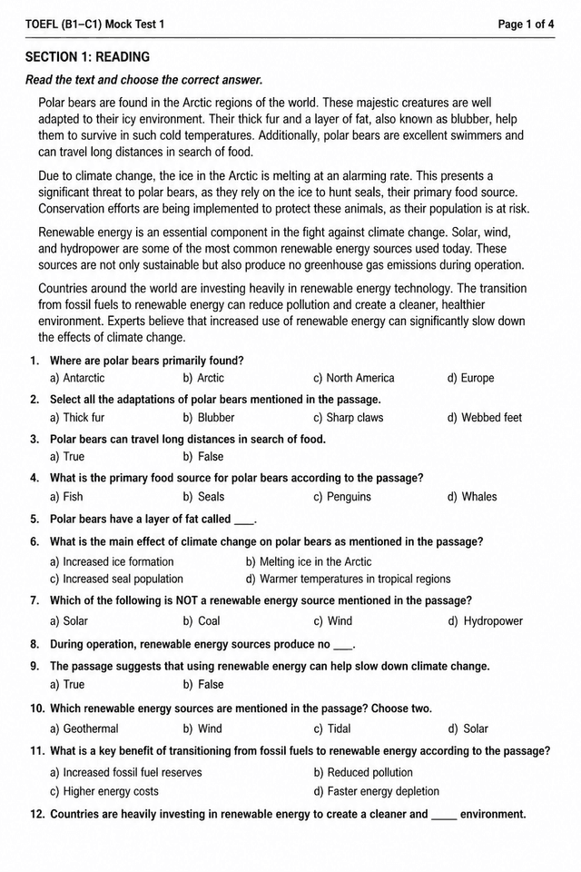 TOEFL iBT — Mock Test 1