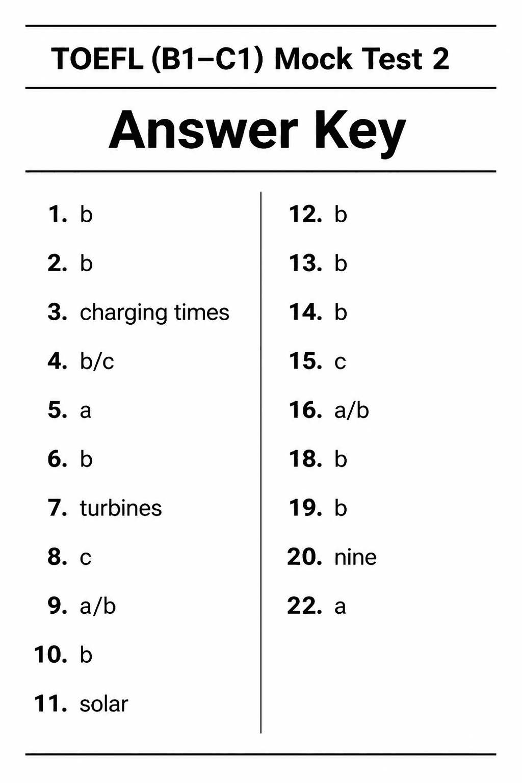 Answer key for TOEFL iBT — Mock Test 2