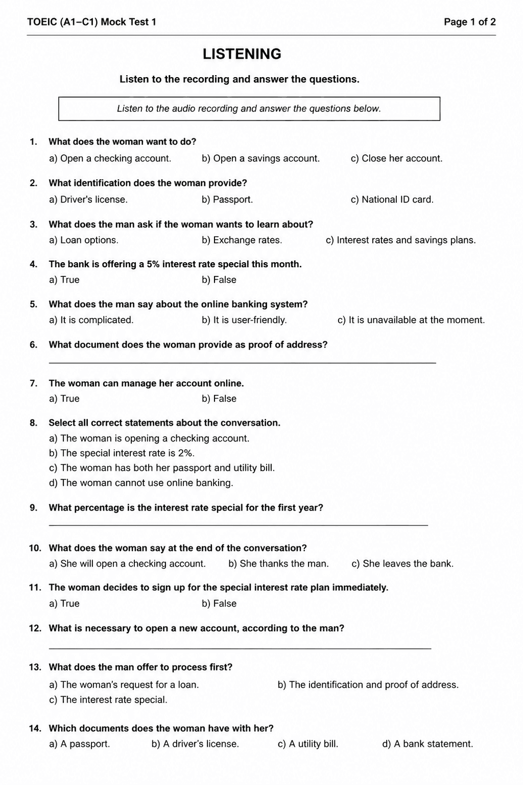 TOEIC Listening & Reading — Mock Test 1