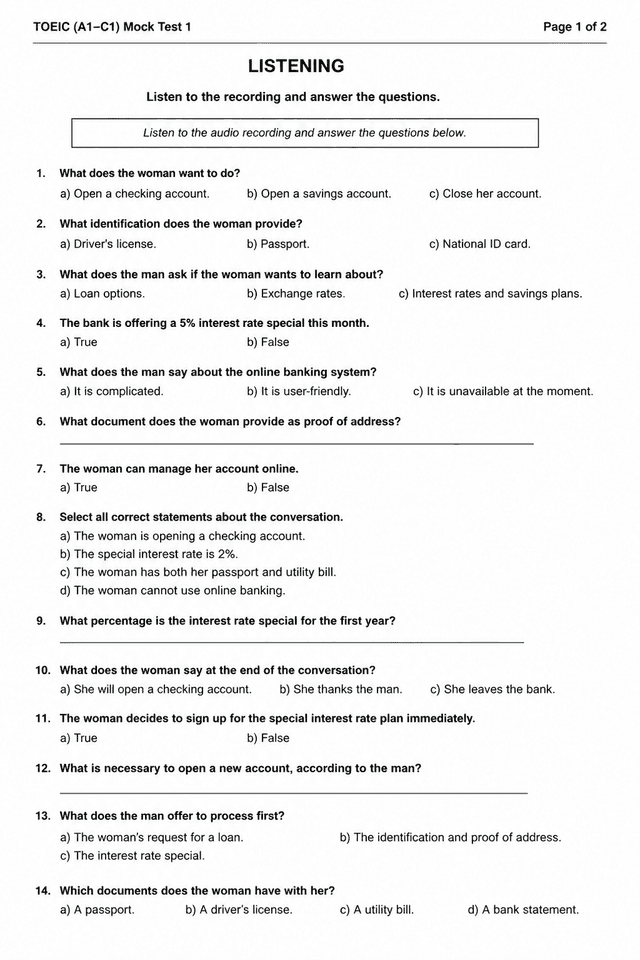 TOEIC Listening & Reading — Mock Test 1