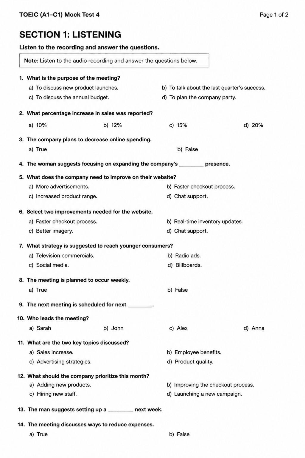 Preview of TOEIC Listening & Reading — Mock Test 4