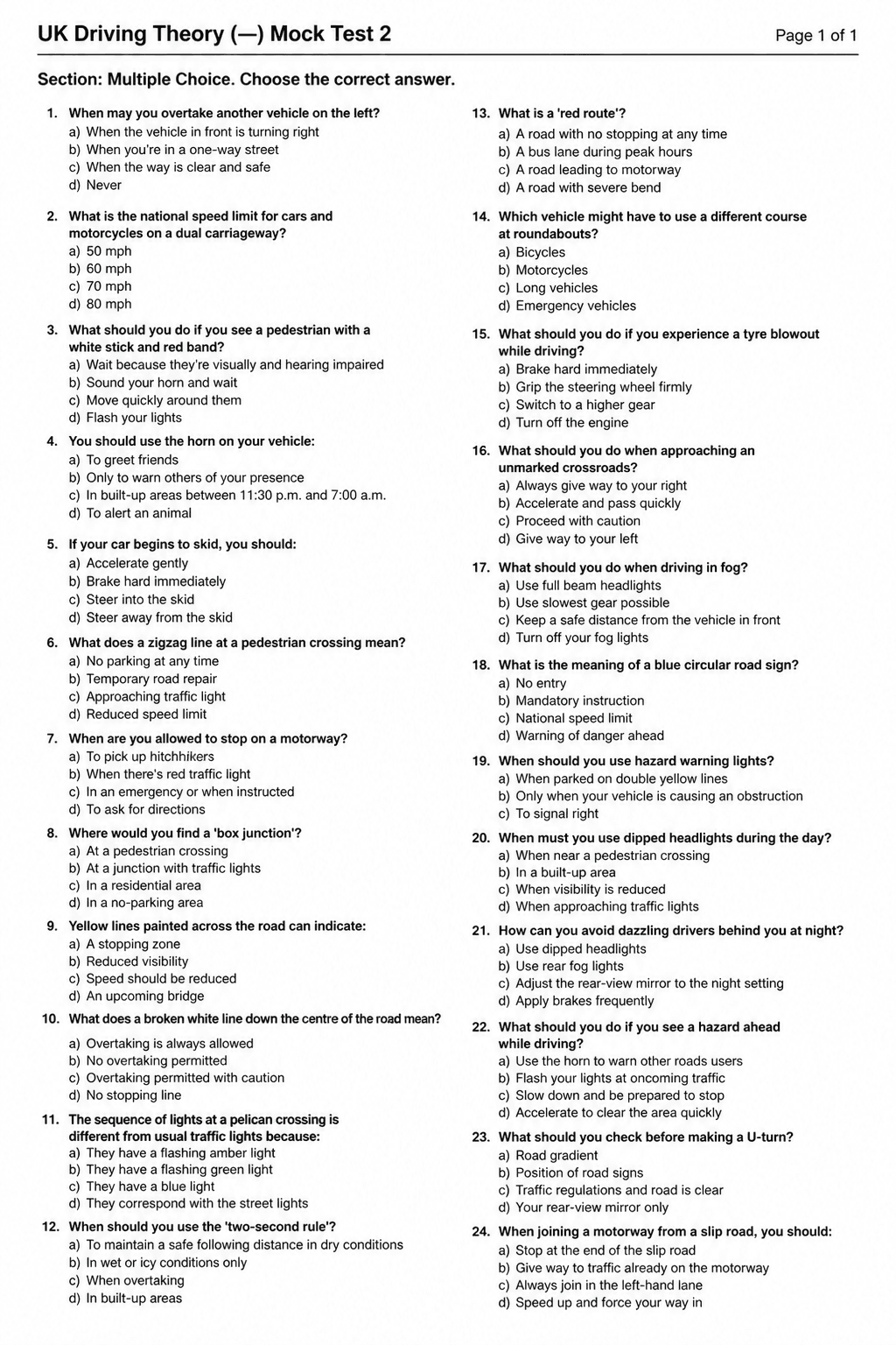 Preview of UK Driving Theory Test — Mock Test 2