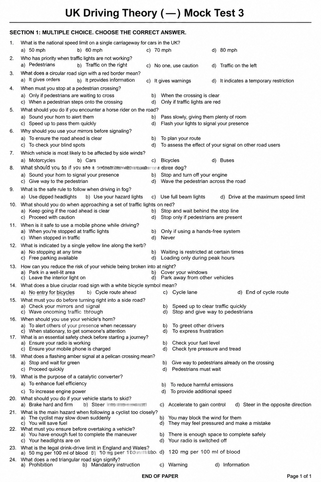 Preview of UK Driving Theory Test — Mock Test 3