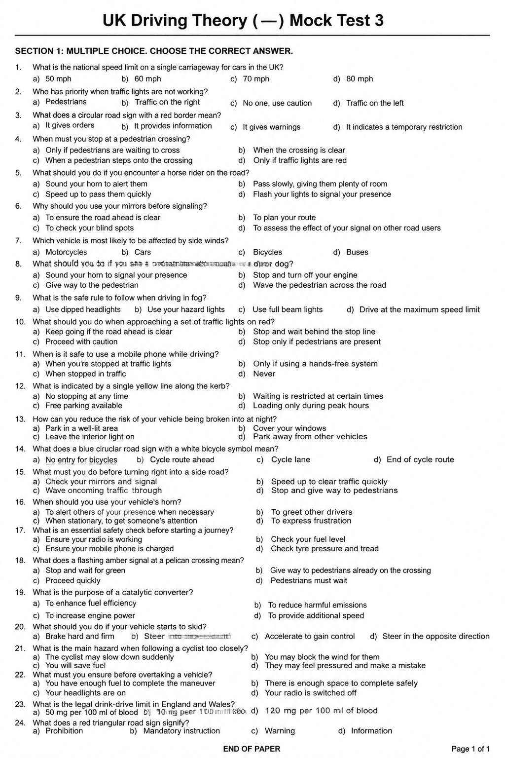 Preview of UK Driving Theory Test — Mock Test 3