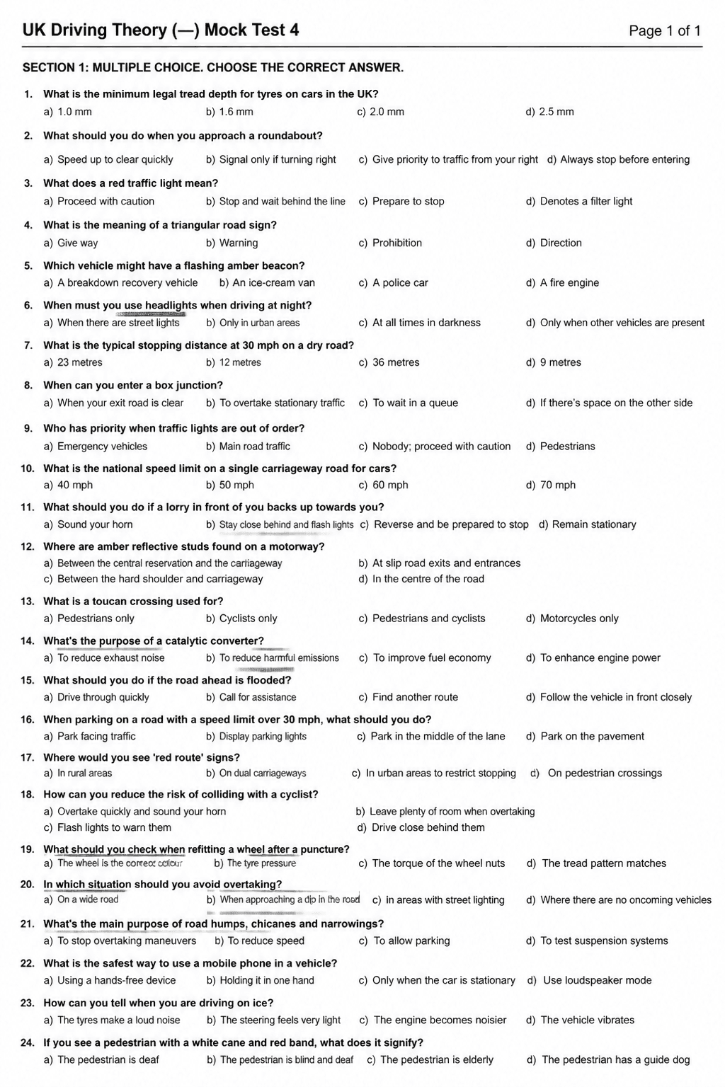 Preview of UK Driving Theory Test — Mock Test 4