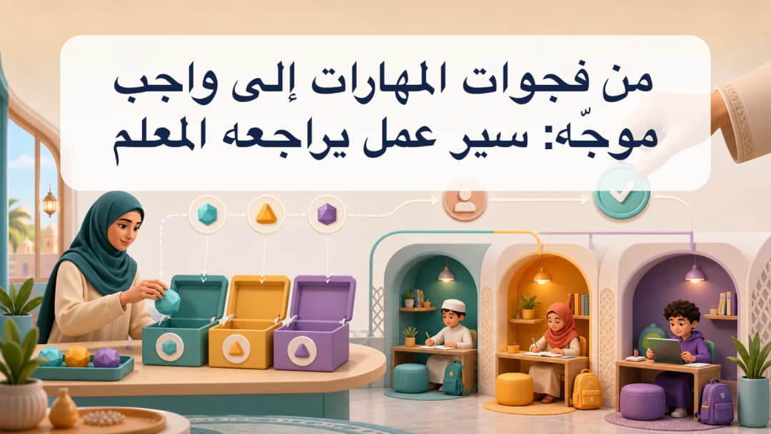 معلم يراجع مسودة واجب موجّه وقائمة طلاب محددين لاستلام المهمة
