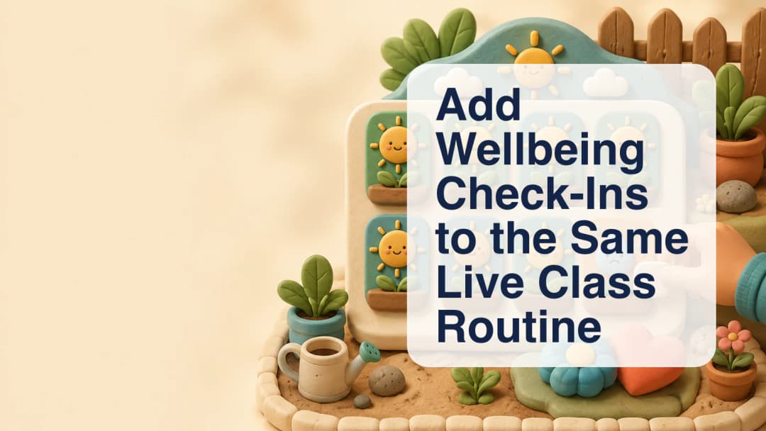 Teacher reviewing emerald happy and amber sad wellbeing cards within one live class routine