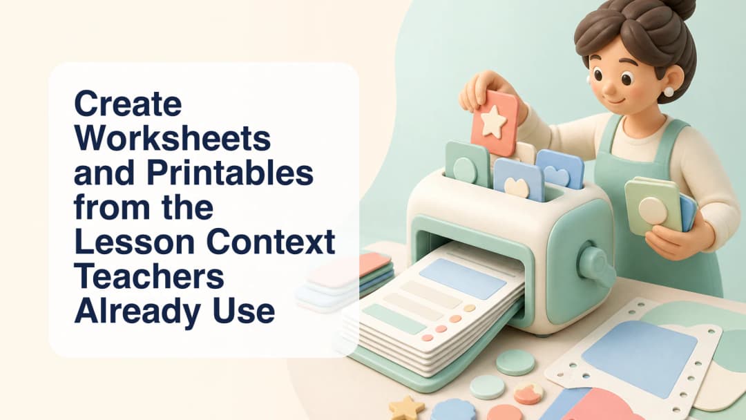 Teacher turning selected lesson context into reviewable worksheet pages