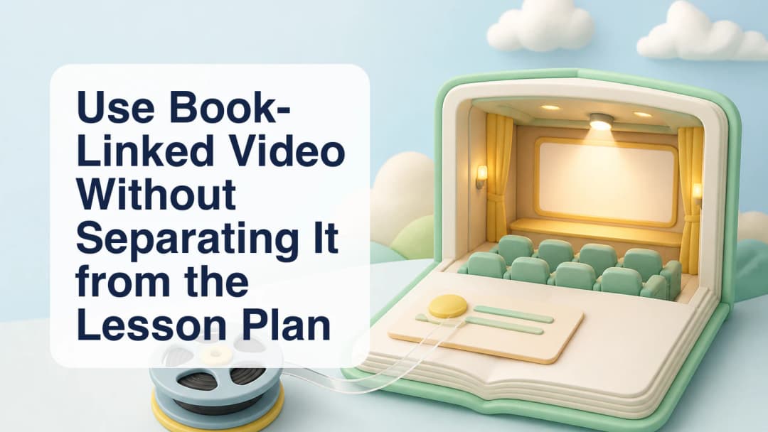 Open curriculum book linked to one private classroom video