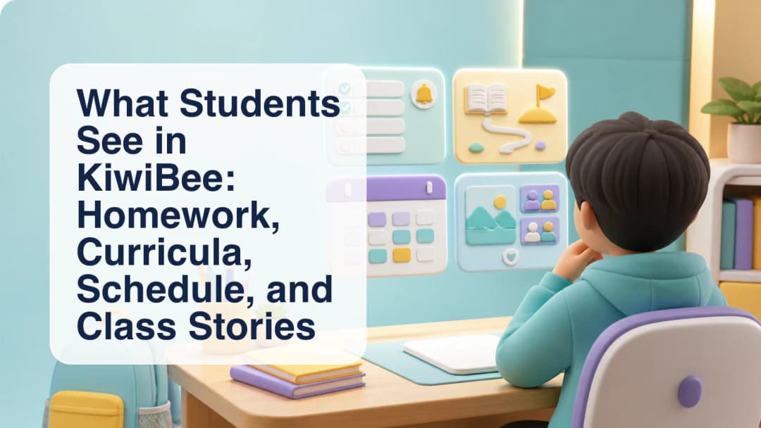 Student dashboard with upcoming homework, active curricula, today schedule, and Class Stories navigation