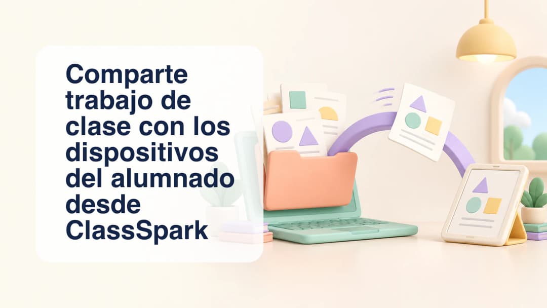 Carpeta de fichas y portátil pastel enviando una actividad a una tableta.