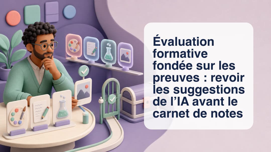 Enseignant comparant le travail d’un élève aux observations suggérées par l’IA avant de confirmer un score formatif
