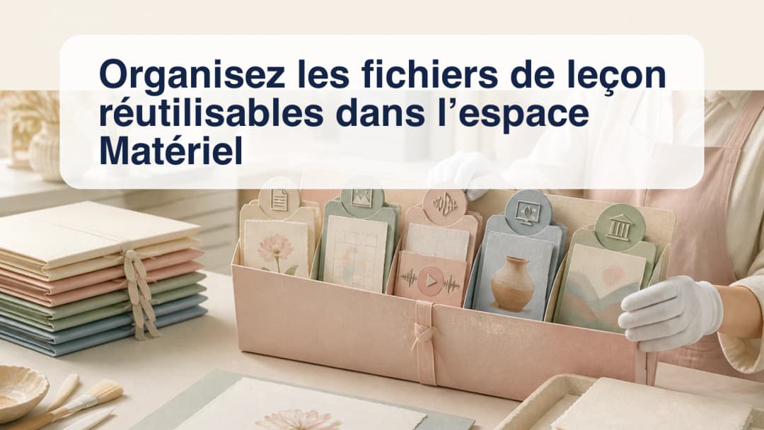 Enseignante organisant des fichiers de leçon réutilisables dans un espace privé