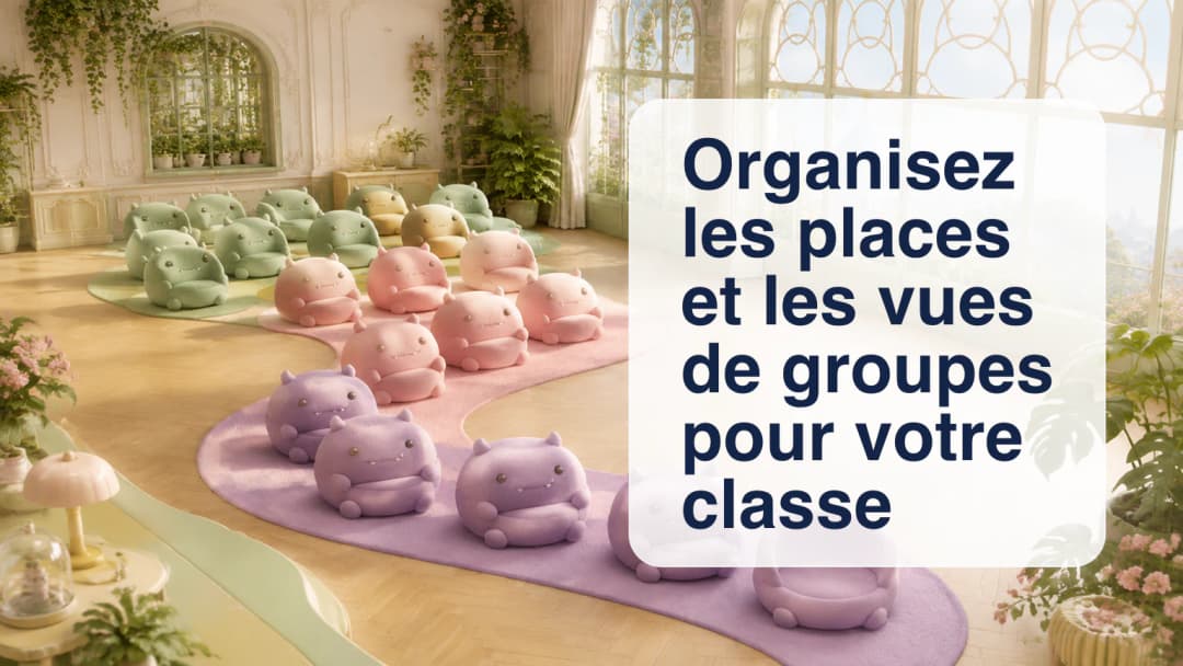 Équipes de cartes d'étudiants à code couleur disposées le long d'un chemin de classe en serpentin clair