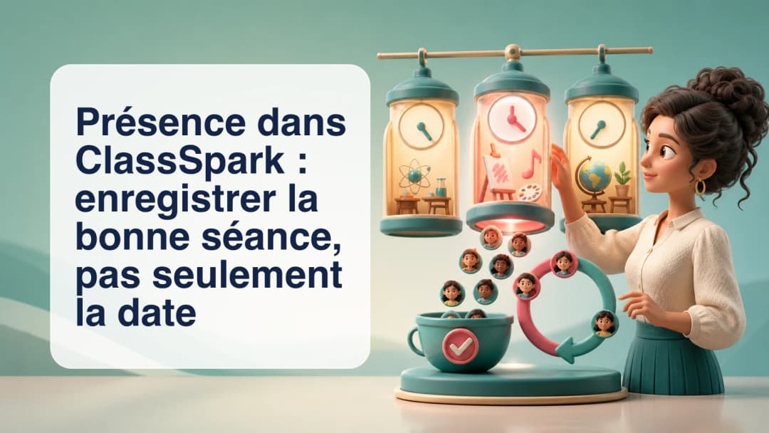 Registre de présence ClassSpark lié à une séance planifiée précise avec les statuts présent, en retard et absent