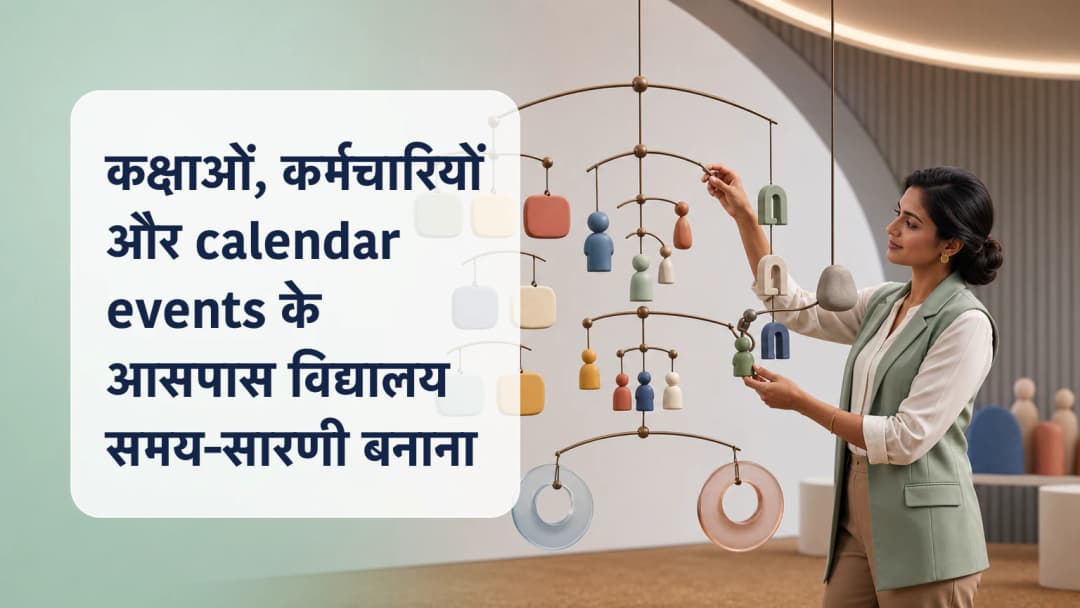विद्यालय timetable पर classes, teachers, assistants, rooms और calendar events व्यवस्थित करता scheduler