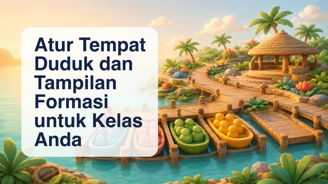 Tim kartu pelajar berkode warna diatur di sepanjang jalur tempat duduk kelas yang berkelok-kelok