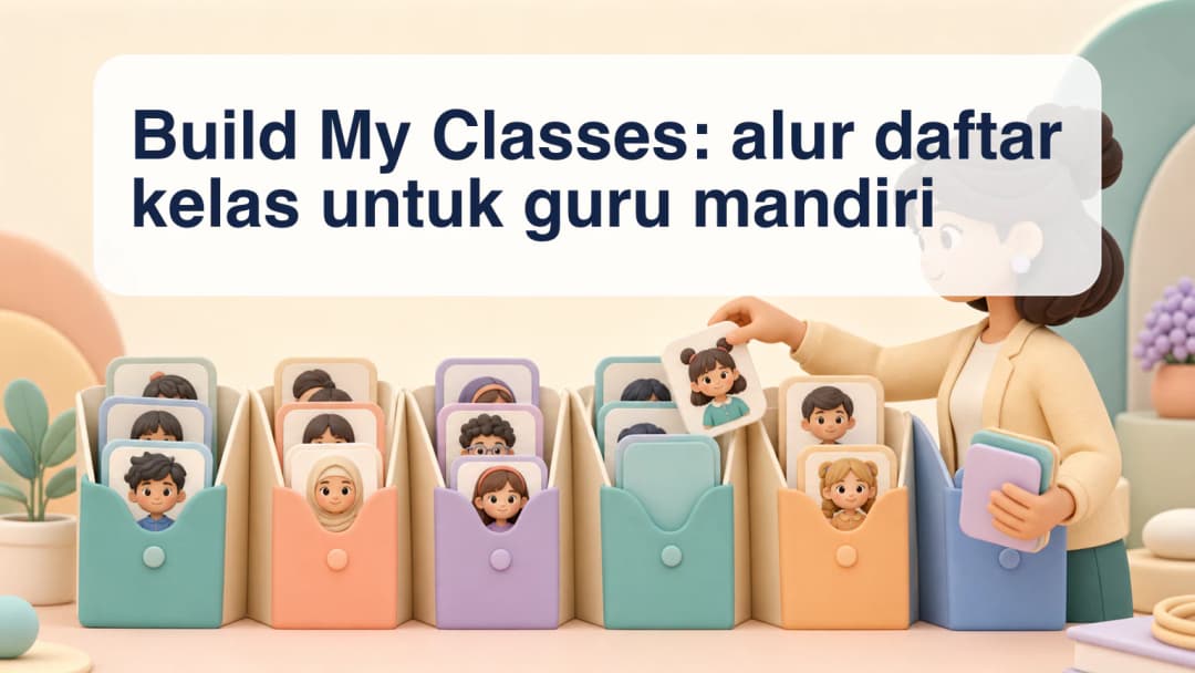 Guru mandiri menata satu murid per baris pada daftar kelas yang dipilih
