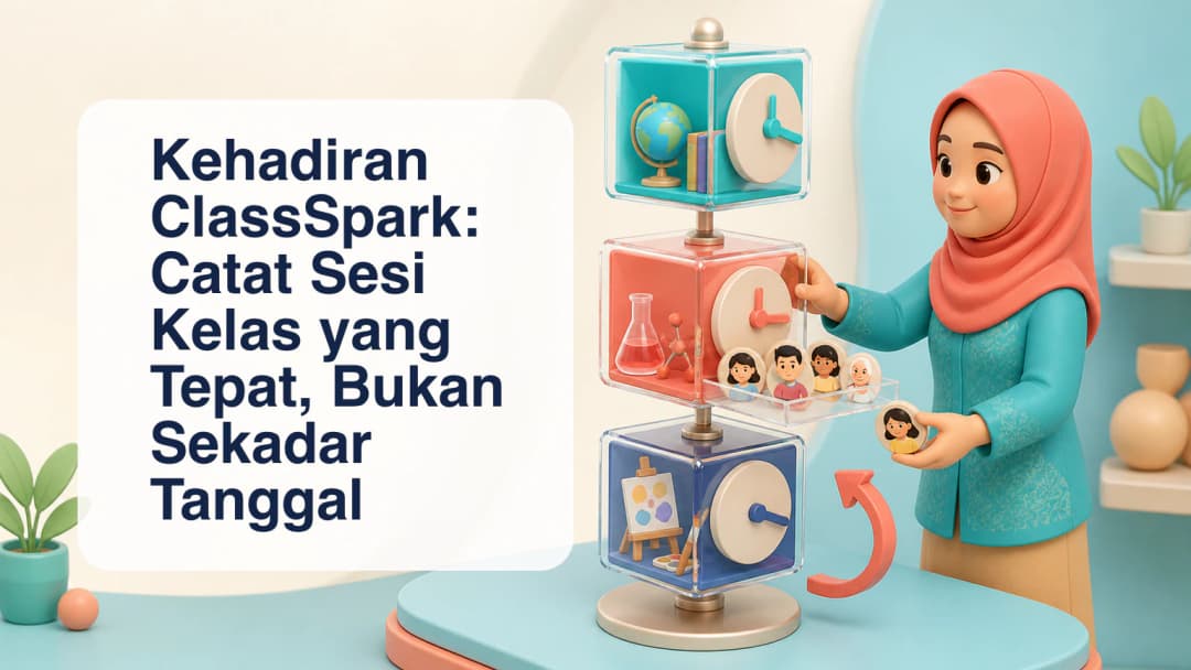 Catatan kehadiran ClassSpark yang terhubung ke satu sesi pelajaran dengan status hadir, terlambat, dan tidak hadir