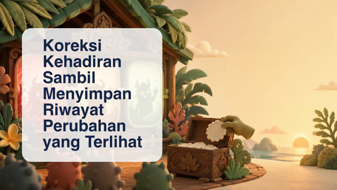 Kartu kehadiran berubah dari status lama ke status koreksi sepanjang riwayat yang terlihat