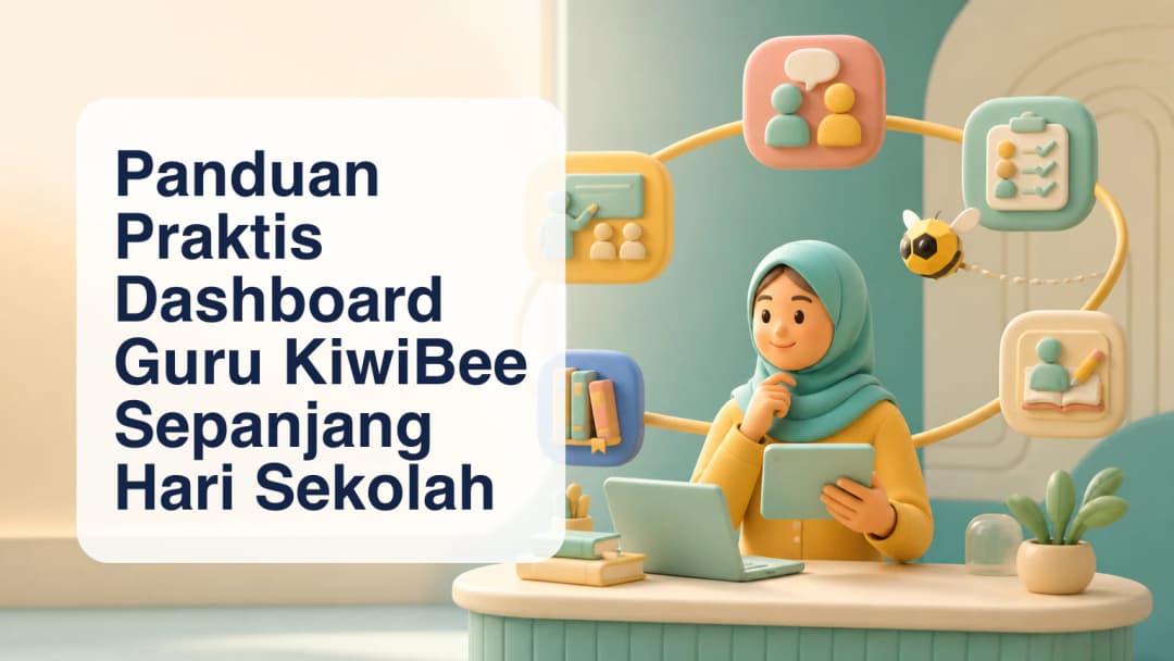 Ilustrasi ruang kerja guru dengan jadwal harian, konteks kelas, sumber kurikulum, dan alur pelaporan