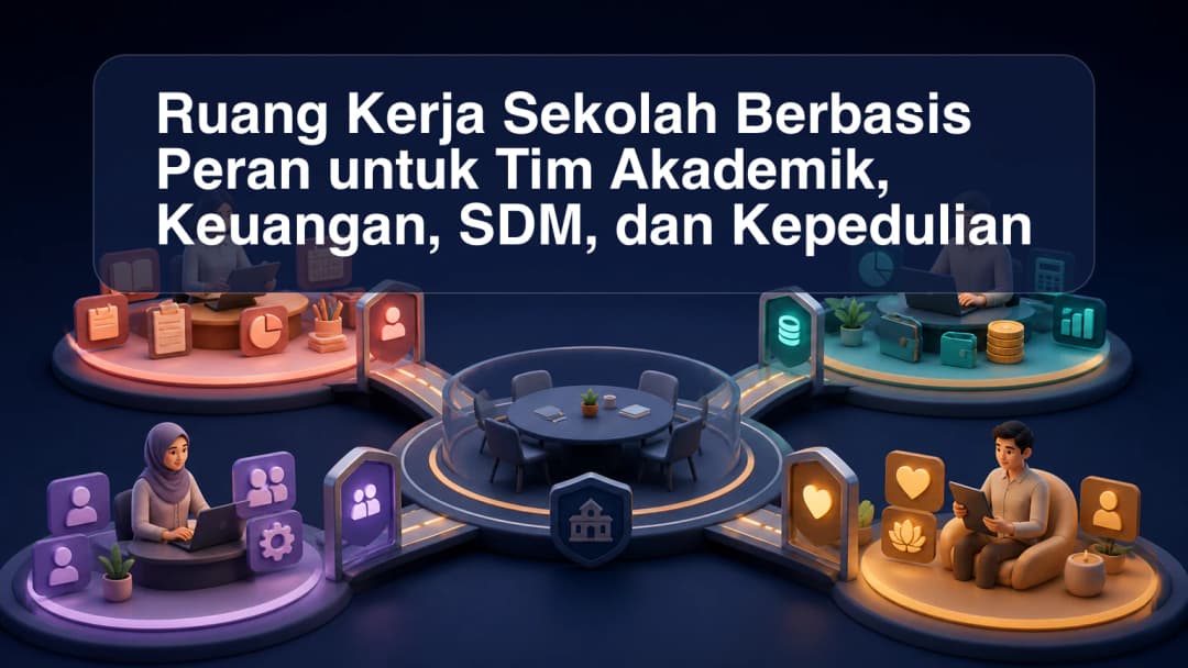Ruang kerja sekolah berbasis peran untuk tim akademik, administrasi, keuangan, SDM, dan kepedulian