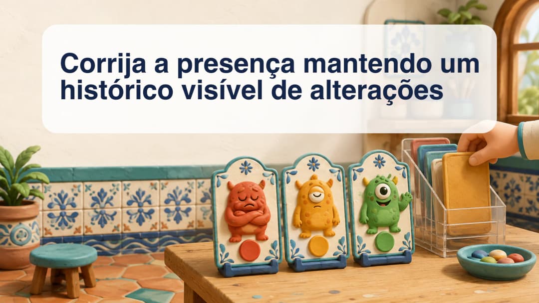 Cartões de presença mudando do estado anterior para o corrigido em um histórico visível