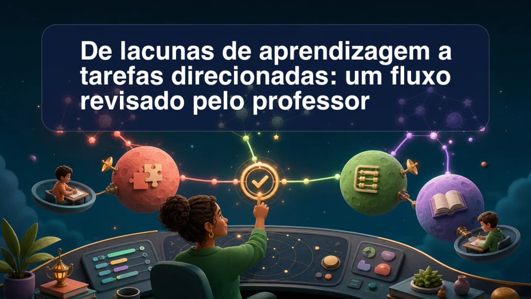 Professor revisando um rascunho de tarefa direcionada e uma lista de estudantes selecionados como destinatários