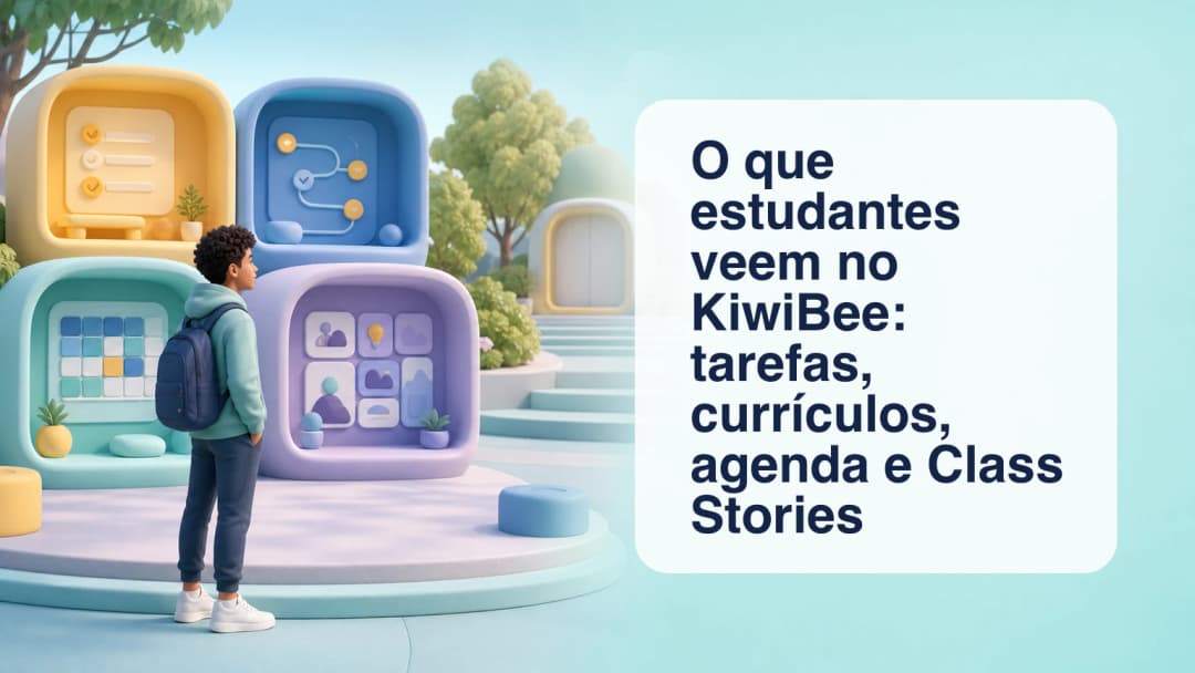 Painel do estudante com próximas tarefas, currículos ativos, agenda de hoje e navegação para Class Stories