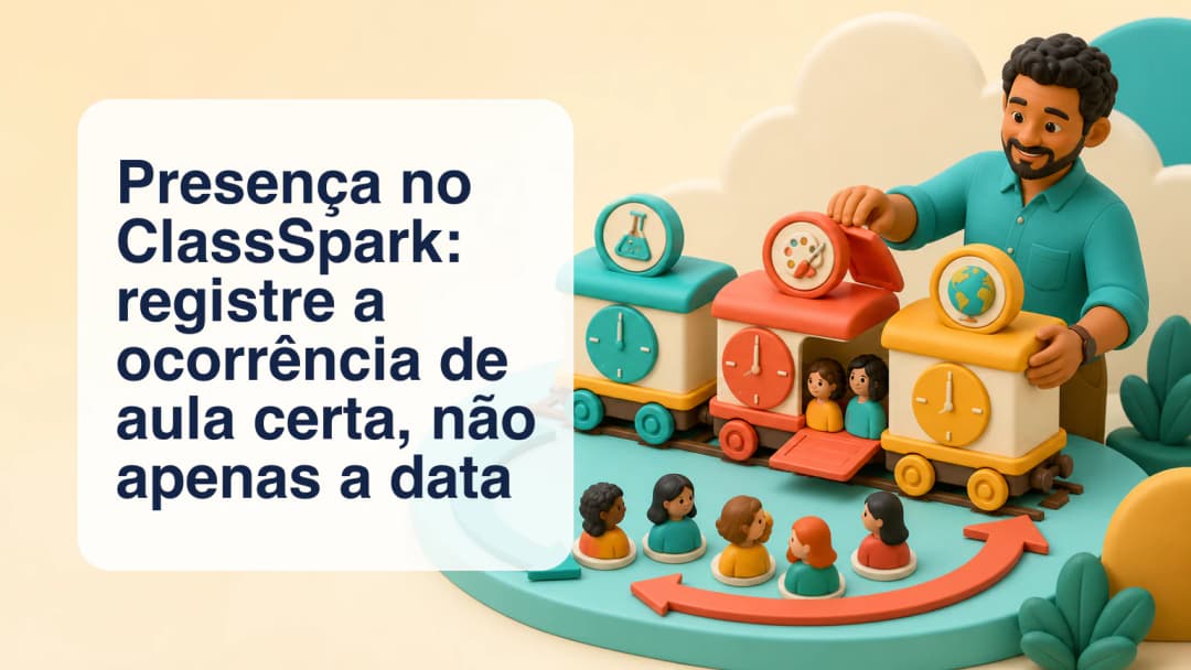 Chamada do ClassSpark ligada a uma aula agendada específica, com estados de presente, atraso e falta