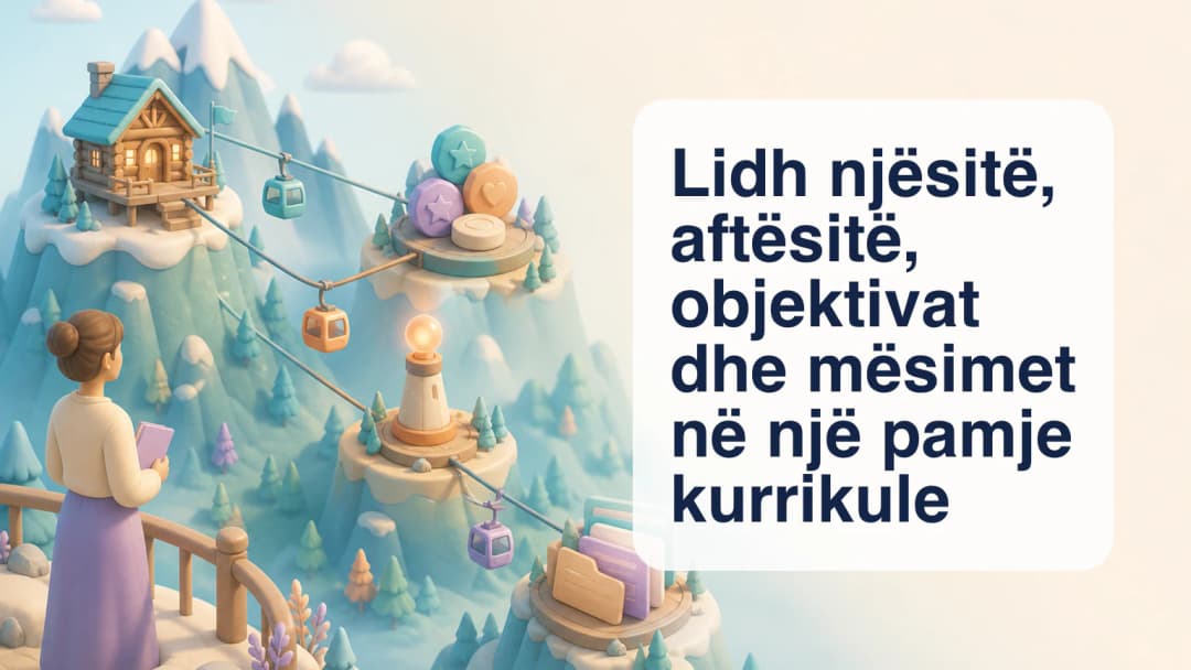 Mësuese që sheh njësi, aftësi, objektiva dhe karta mësimi të lidhura