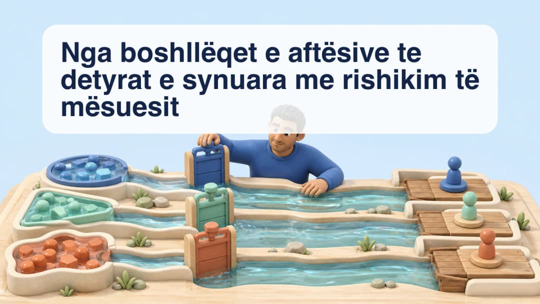 Mësues që shqyrton evidencën, zgjedh nxënësit dhe rishikon detyrën e synuar para konfirmimit